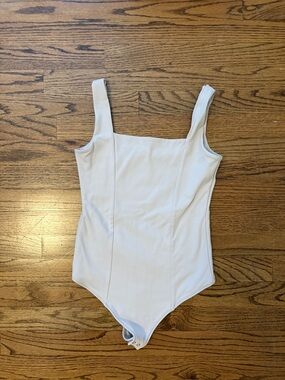 Abercrombie & Fitch White Ribbed Square-Neck Bodysuit